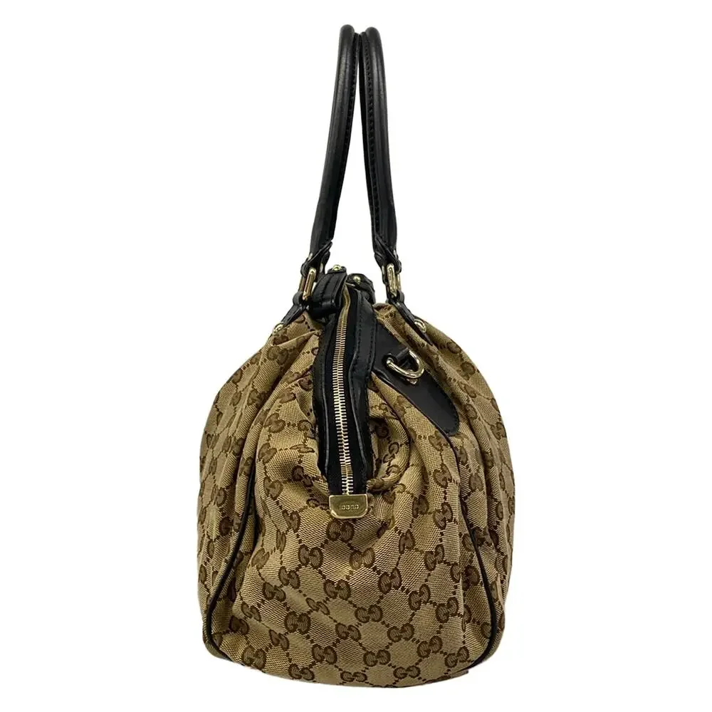 Gucci GG/Sukey Handbag 223974 Beige Dark Brown Black Jacquard Leather